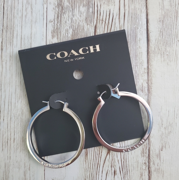 Coach Silver Hoop Earrings F73022 NWT - Picture 4 of 5
